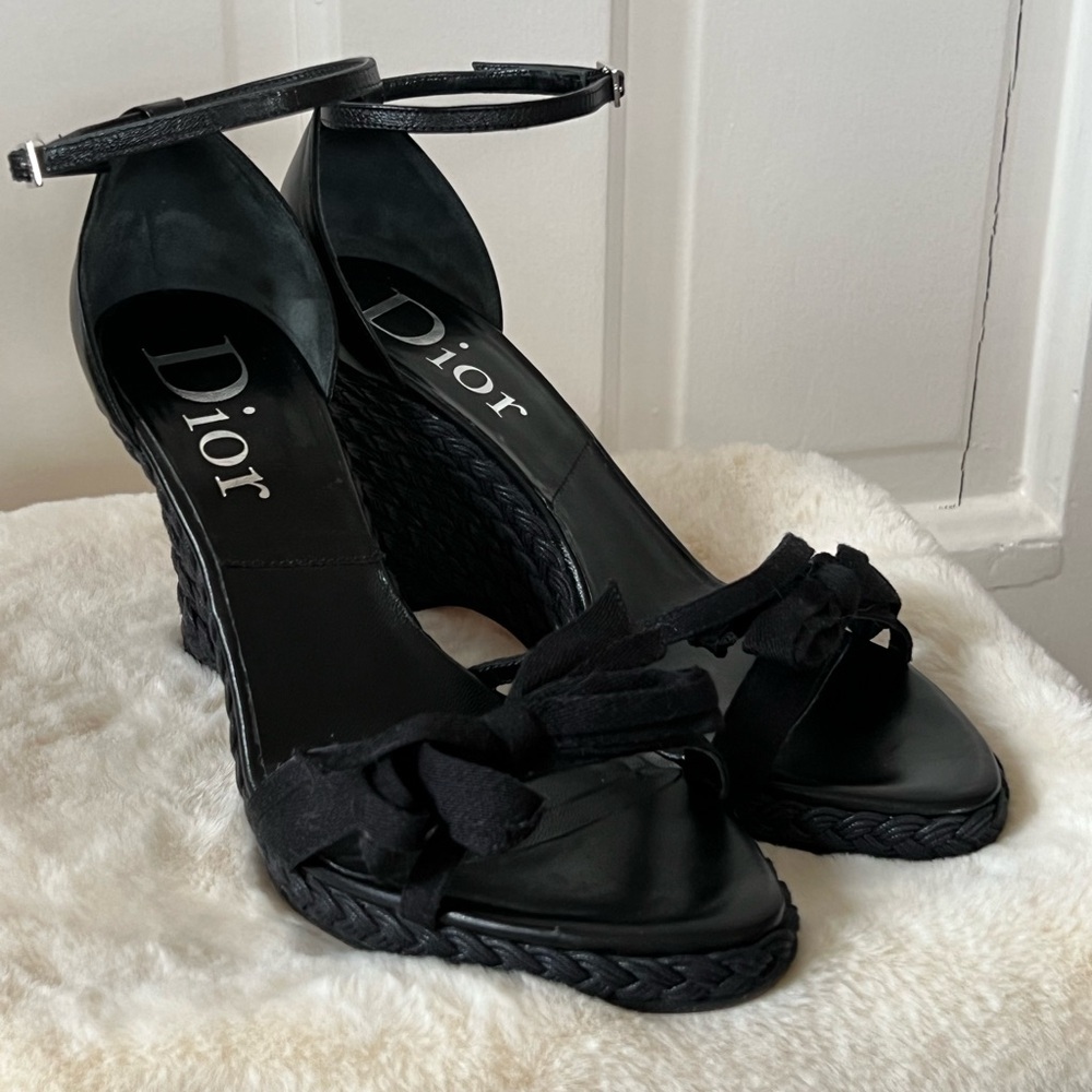 Dior Women's Black Wedge Sandals